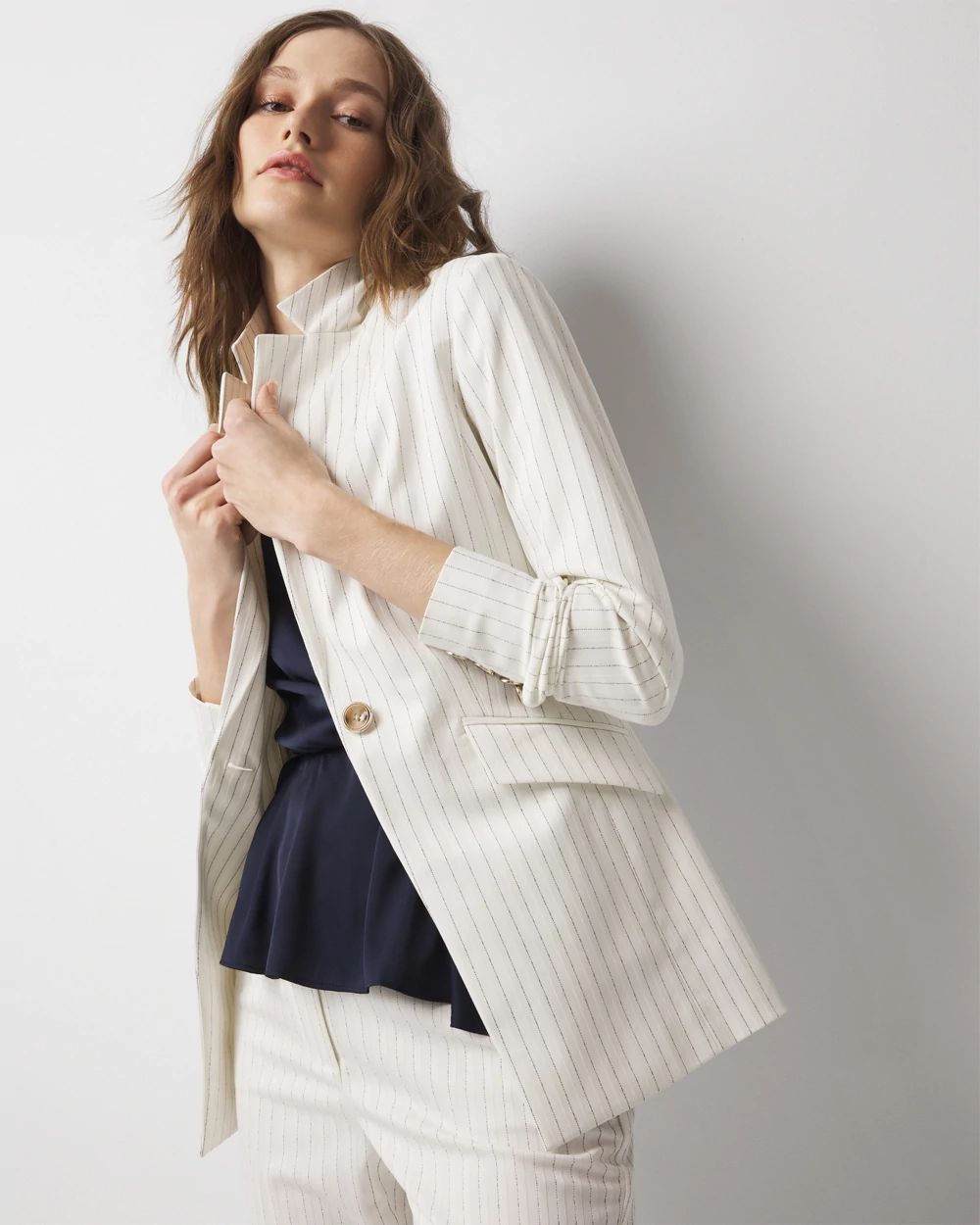 Petite WHBM® One-Button Blazer in Pinstripe | White House Petite WHBM® One-Button Blazer in Pinstripe | White House